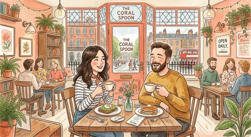 A peaceful Saturday morning in London — flat white and brunch with friends